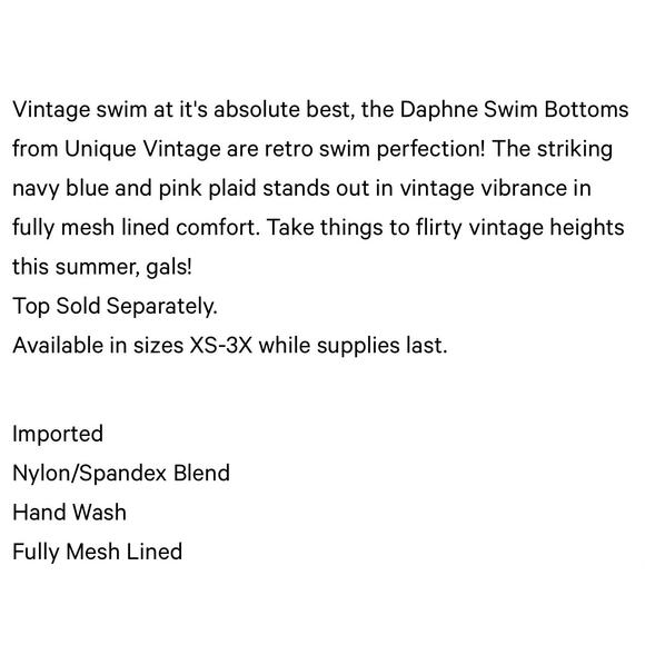 Unique Vintage Navy and Pink Plaid Daphne Bikini Bottom S NWOT - Picture 4 of 6